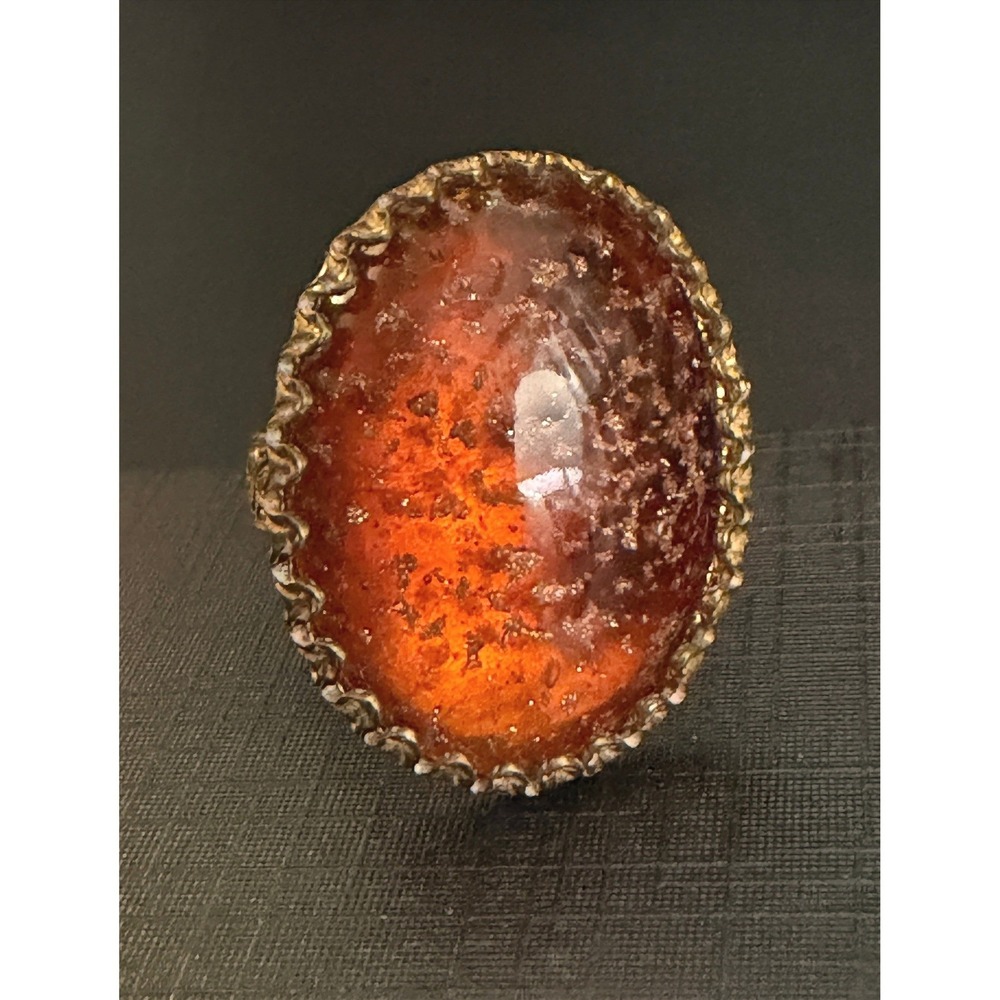 Vintage Victorian Revival Ring Adjustable Orange Gold Tone